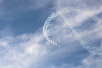airshow with acrobatic airplanes in romania hawks of romania 