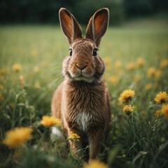 Nature's Agility: A Hare in a Field of Wildflowers