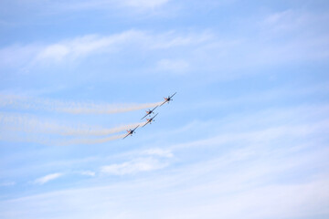 airshow with acrobatic airplanes in romania hawks of romania 