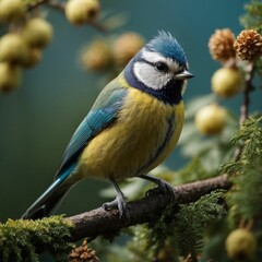 Fototapeta premium Ethereal Perch: A Blue Tit on a Branch