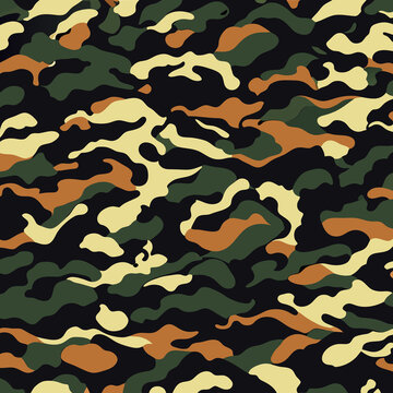 Camouflage seamless pattern. Classic clothing style masking camo repeat print