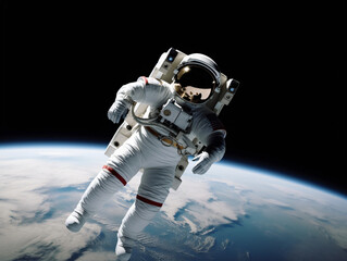 An astronaut floating in zero gravity with Earth in the background