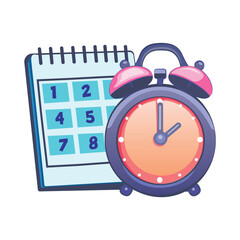 Calendar reminder with clock icon on white background. Alarm. Alert about business planning, events, important dates. Vector graphics
