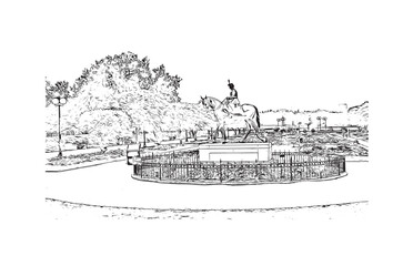 Building view with landmark of Regina is the 
city in Canada.Hand drawn sketch illustration in vector.