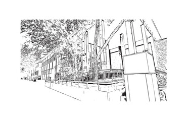 Building view with landmark of Regina is the 
city in Canada.Hand drawn sketch illustration in vector.