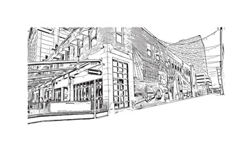 Building view with landmark of Regina is the 
city in Canada.Hand drawn sketch illustration in vector.