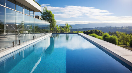 Fototapeta premium Swimming Pool with a View of a Lake.Generative Ai