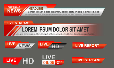Broadcast News Lower Thirds Template layout red grey set collection design banner for bar Headline news title, sport game in Television, Video and Media Channel vector - 637433550