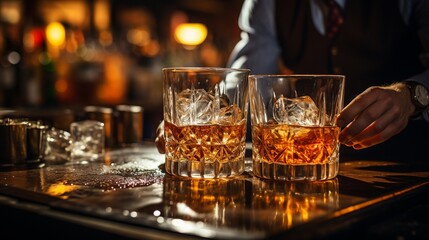 Irish whisky being poured by a barman in the traditional fashion.