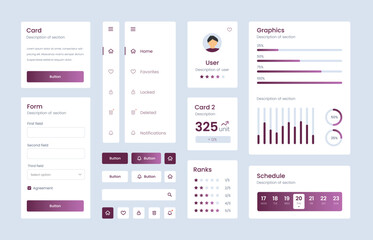 Light Collection of gradient ui ux elements. Ux dashboard user panel template. User interface, experience. UI elements to book the app.