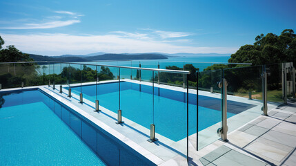 Fototapeta premium Swimming Pool with a View of a Lake.Generative Ai