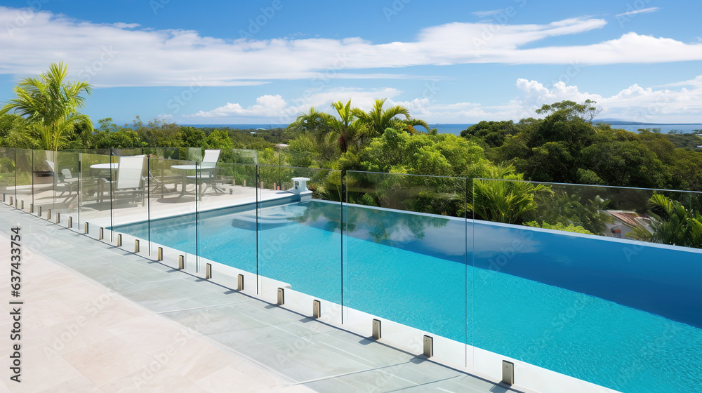 Wall mural pool in the luxury hotel.Generative Ai