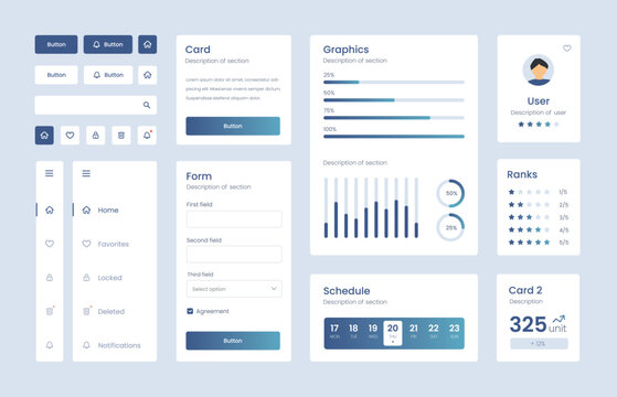 Light Collection of gradient ui ux elements. Ux dashboard user panel template. User interface, experience. UI elements to book the app.