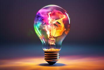 創造的アイデア思考を視覚化したブレーンストーミング-カラフル3D電球ランプ