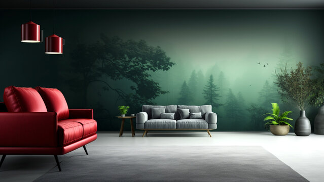 modernes Wohnzimmer mit roter Couch