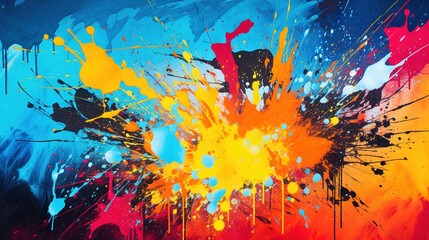 abstract splashes of colorful paint on a textured background.