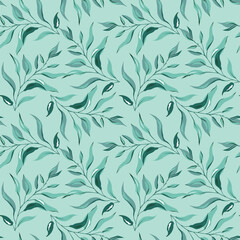 Moody botanical leaf branches seamless pattern