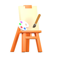Artist easel with palette and brushes. icon 3d rendering illustration.