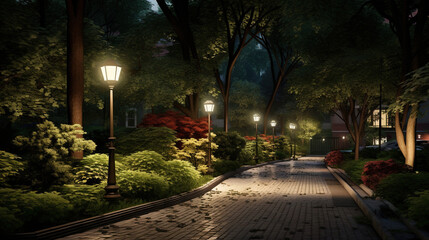 park street in the night.Generative Ai