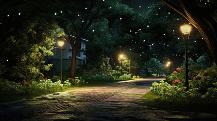 Obraz premium park street in the night.Generative Ai