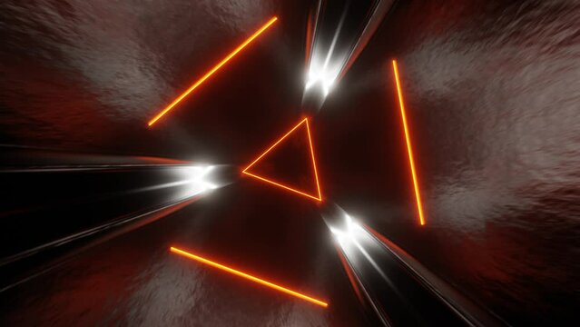 Orange Sci-Fi Glossy Triangle Tunnel Background VJ Loop in 4K