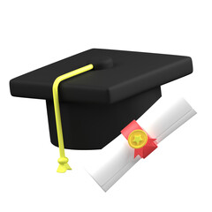 Black Graduation Cap with Degree. icon 3d rendering illustration.