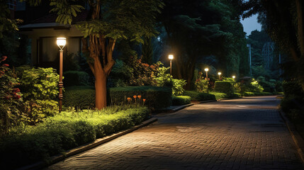 Obraz premium park street in the night.Generative Ai