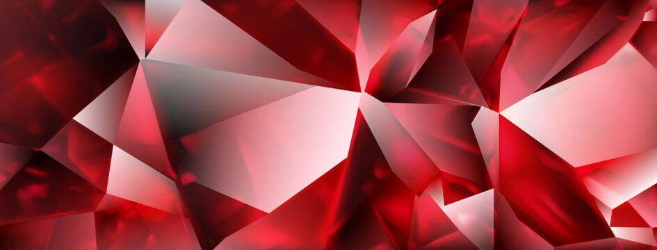 Abstract crystal background in red colors with highlights on the facets and refracting of light