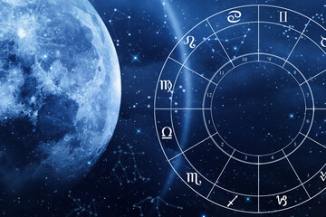 zodiac signs next to the moon in the universe