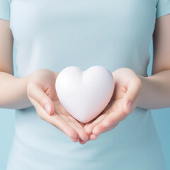 Woman hands holding white heart, Happiness moment, Health care, wellness, donate and family insurance concept, World heart day, Health day, Hope, Gratitude, Kindness, Valentine's Day. Generative AI.
