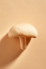 Close up view one mushroom on light colour background.