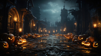 Fototapeta premium halloween pumpkin in the night.Generative Ai