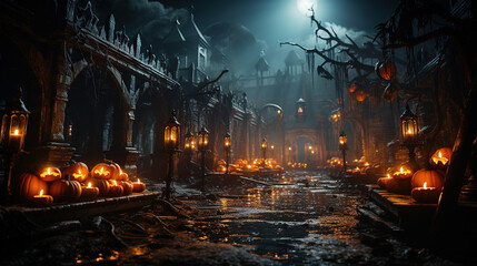 Naklejka premium halloween pumpkin in the night.Generative Ai