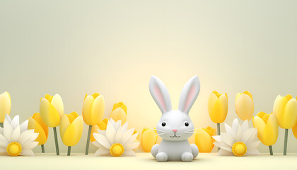 sweet rabbit with flowers