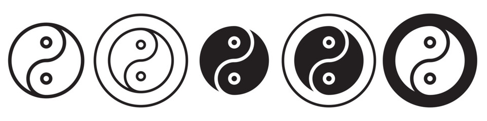 Ying Yang Icon. Symbol of Chinese cultural Taoism or Buddhism spiritual duality yan jing. Vector set of universal unity or opposite pair symbolic representation. Flat outline logo of Zen meditation - obrazy, fototapety, plakaty