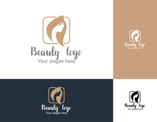 Vector abstract logo and branding design templates in trendy linear minimal style, emblem for beauty studio and cosmetics - female portrait, beautiful woman's face - badge for make up artist, fashion