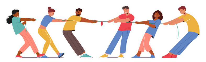 Two Teams Compete In A Test Of Strength And Teamwork, Pulling Opposite Ends Of A Rope In Opposite Directions © Anna Syvak