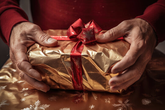 Close-up Of Hands Unwrapping A Present On Boxing Day Morning