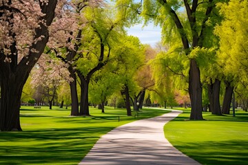 Boise Park in Bloom: A Serene Stroll Through the Vibrant Nature and Lush Landscape of Idaho's Seasonal Forest: Generative AI