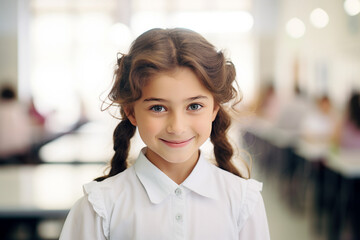 Obraz premium Generative ai collage picture of a grade schoolkid standing in school classroom