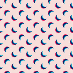 Half moon risograph seamless pattern. Modern hipster elements riso print effect for fabric, textile, wallpaper. Vector art