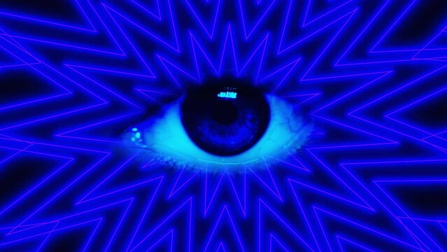 Strange hypno eye inside vortex of blue energetic abstract pattern