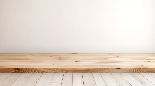 Empty wood table beautiful wooden with white textured wall background Ready for editing, showcasing Generative Ai.