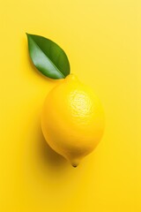 One lemon on yellow background.