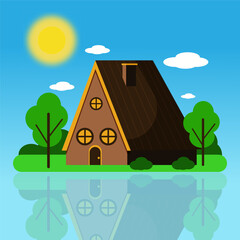 Sunny landscape. Landscape with house