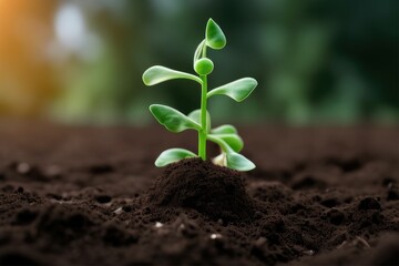 Green sprouts in dark soil against a blurred background symbolizing the concept of growth and potential