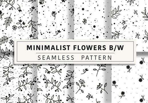 Set of Minimalistic Seamless Patterns in Black and White