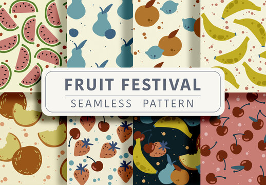 Set of 8 Fruit Seamless Patterns
