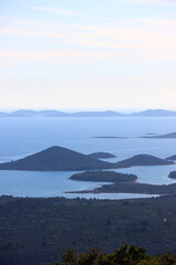 Aerial view of Murter and Kornati islands from viewpoint in Vrana, Croatia.