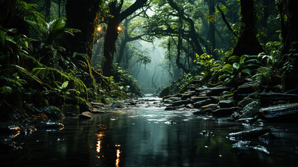river in the rain forest.Generative Ai